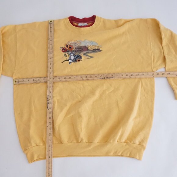 Vintage Day Breeze Yellow Countryside Graphic Cat Flowers Sweatshirt Cabin 2X - Picture 1 of 10